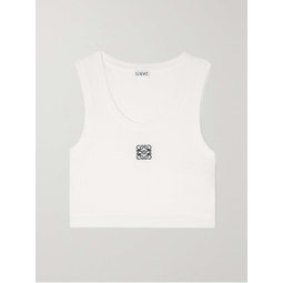 LOEWE Cropped embroidered ribbed stretch-cotton jersey tank