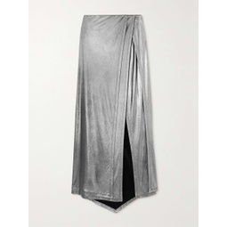 LOEWE Asymmetric wrap-effect metallic stretch-jersey maxi skirt