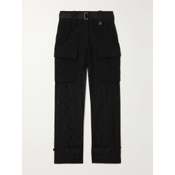 SACAI Sacai belted cotton-blend broderie anglaise straight-leg pants