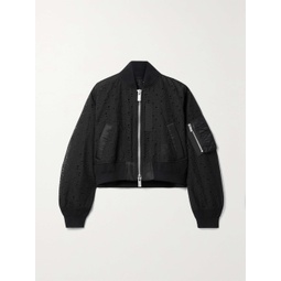 SACAI Satin-trimmed cotton-blend broderie anglaise bomber jacket