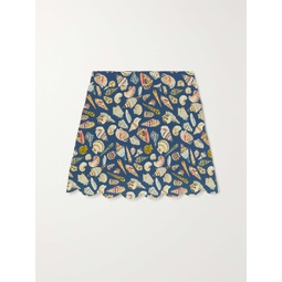 MARYSIA Morton scalloped printed seersucker mini skirt