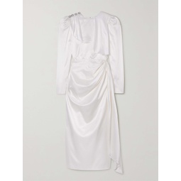 ALESSANDRA RICH Embellished draped silk-satin midi dress