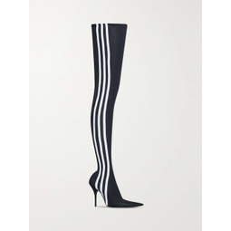 BALENCIAGA + adidas Knife striped spandex over-the-knee boots