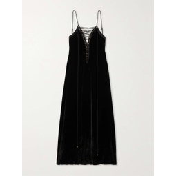SLEEPING WITH JACQUES Anja lace-up velvet midi dress