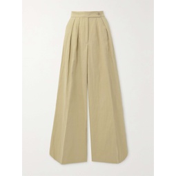 DRIES VAN NOTEN Pleated cotton and linen-blend twill wide-leg pants