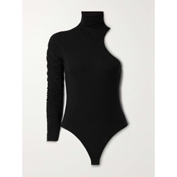 SKIN Atlas one-sleeve stretch organic Pima cotton-jersey turtleneck thong bodysuit