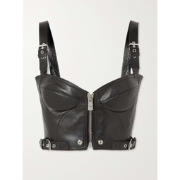 VERSACE Buckled textured-leather bralette