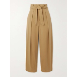 MAX MARA Verna cropped belted pleated cotton-blend tapered pants