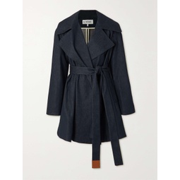 LOEWE Trapeze belted leather-trimmed denim trench coat