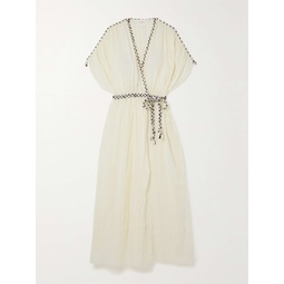 THREE GRACES LONDON River braid-trimmed crinkled-cotton midi wrap dress