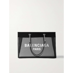 BALENCIAGA Duty Free large leather-trimmed printed mesh tote