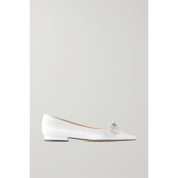 MACH & MACH Double Bow crystal-embellished satin point-toe flats