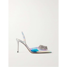 MACH & MACH Triple Heart crystal-embellished iridescent PVC and leather slingback pumps