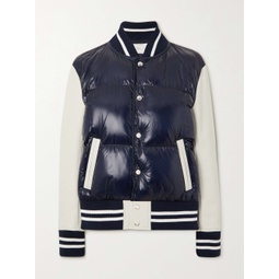 SACAI Jersey-trimmed leather and quilted glossed-shell jacket