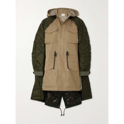SACAI Convertible quilted shell and cotton-gabardine hooded coat
