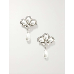 ALESSANDRA RICH Silver-tone faux pearl and crystal clip earrings