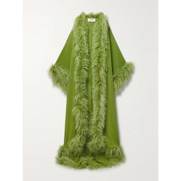 VALENTINO GARAVANI Feather-trimmed silk crepe de chine robe