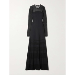 RALPH LAUREN COLLECTION Mesh-paneled ribbed-knit gown