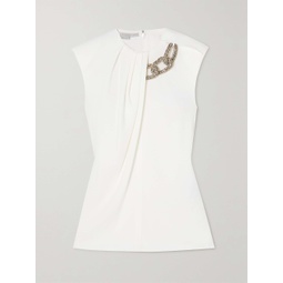 STELLA MCCARTNEY + NET SUSTAIN Falabella crystal-embellished pleated stretch-crepe top
