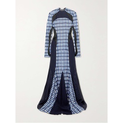 OFF-WHITE Satin and tulle-trimmed checked chiffon and stretch-silk maxi dress