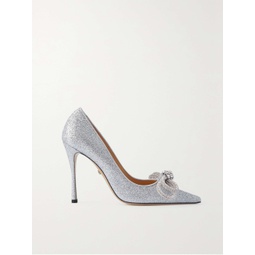 MACH & MACH Double Bow crystal-embellished glittered leather pumps