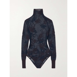 ALAA Embroidered cotton-blend lace turtleneck bodysuit