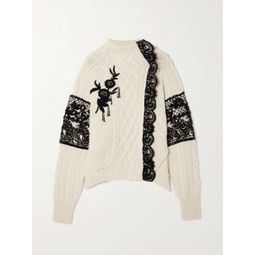 ERDEM Lace-trimmed embellished cable-knit wool-blend sweater