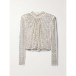 SELF-PORTRAIT Draped crystal-embellished stretch-mesh blouse