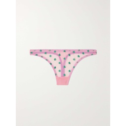 DORA LARSEN Arella embroidered recycled-tulle thong
