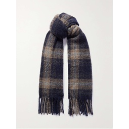 BRUNELLO CUCINELLI Fringed checked alpaca and wool-blend scarf
