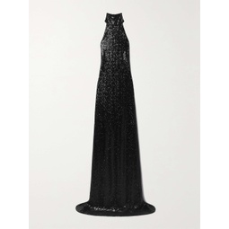 RALPH LAUREN COLLECTION Crystal-embellished sequined stretch-mesh halterneck gown