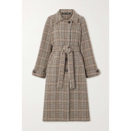 KASSL EDITIONS Distressed belted checked wool-blend coat