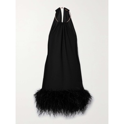 CULT GAIA Reeves feather-trimmed embellished crepe mini dress