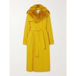 BURBERRY Oversized faux fur-trimmed cotton-gabardine trench coat