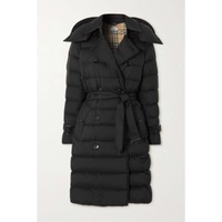 BURBERRY Belted hooded double-breasted quilted shell down coat