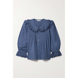 DOEN + NET SUSTAIN Hickory ruffled pintucked embroidered organic cotton-poplin blouse