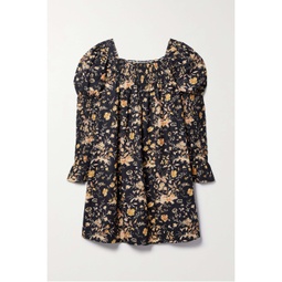 DOEN + NET SUSTAIN Sabia shirred floral-print organic cotton-poplin mini dress