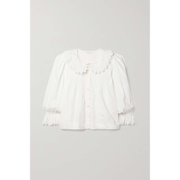DOEN + NET SUSTAIN Hickory ruffled pintucked embroidered organic cotton-poplin blouse