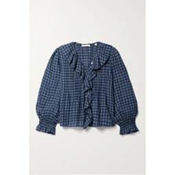 DOEN + NET SUSTAIN Hardy ruffled pintucked checked organic cotton-voile blouse