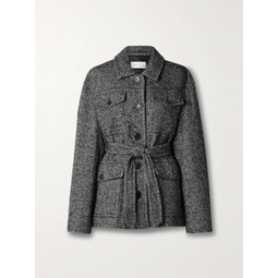 DRIES VAN NOTEN Belted padded herringbone wool-blend jacket