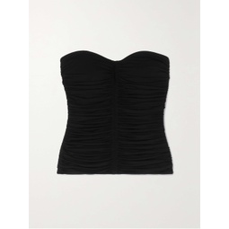 SAINT LAURENT Strapless ruched crepe-jersey bustier top