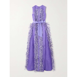 HUISHAN ZHANG Beau feather and grosgrain-trimmed silk-organza gown