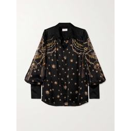 CAMILLA Crystal-embellished silk-charmeuse blouse