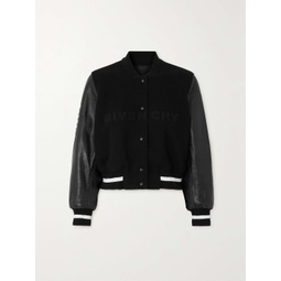 GIVENCHY Cropped leather and embroidered wool-blend felt jacket