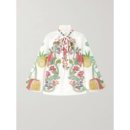 LA DOUBLEJ Cerere pussy-bow ruffled floral-print cotton poplin blouse