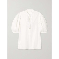 CHLOEE + NET SUSTAIN tie-neck organic cotton-poplin blouse