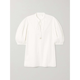 CHLOEE + NET SUSTAIN tie-neck organic cotton-poplin blouse