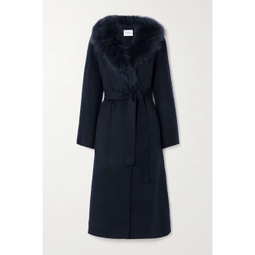 YVES SALOMON Belted shearling-trimmed wool and cashmere-blend coat
