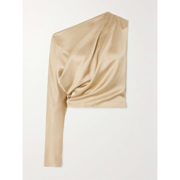 ESSE STUDIOS Gilded Cascade cropped one-shoulder draped satin top