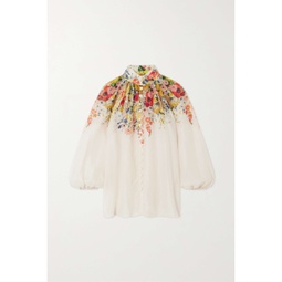 ZIMMERMANN Alight gathered floral-print ramie blouse